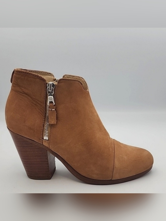 rag & bone Shoes - RAG & BONE Camel Nubuck Suede Double Zippered Ankle Boots w/Western Style Heel